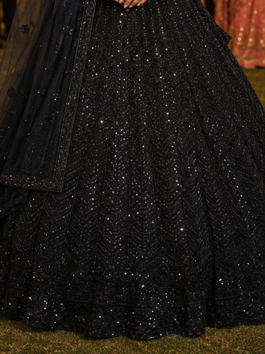 Black Real Premium Net Beads Work Wedding Reception Party Festival Heavy Border Lehenga Choli