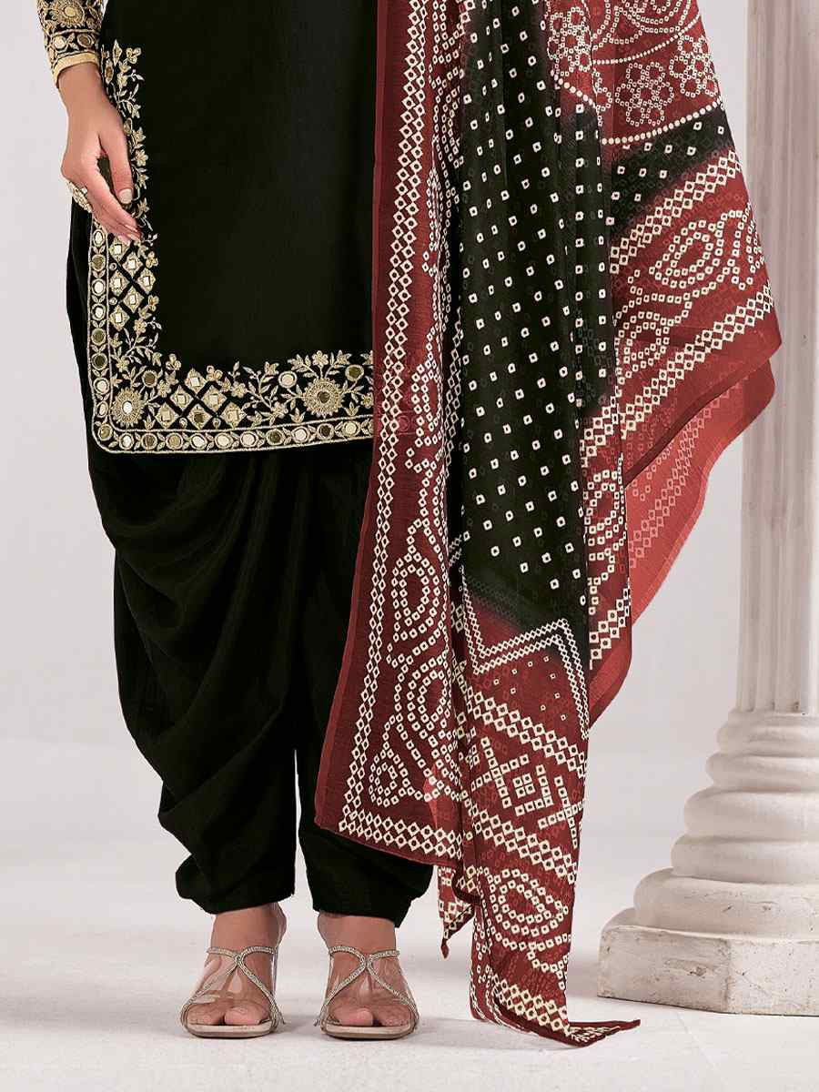 Black Roman Silk Embroidered Festival Wedding Patiala Salwar Kameez