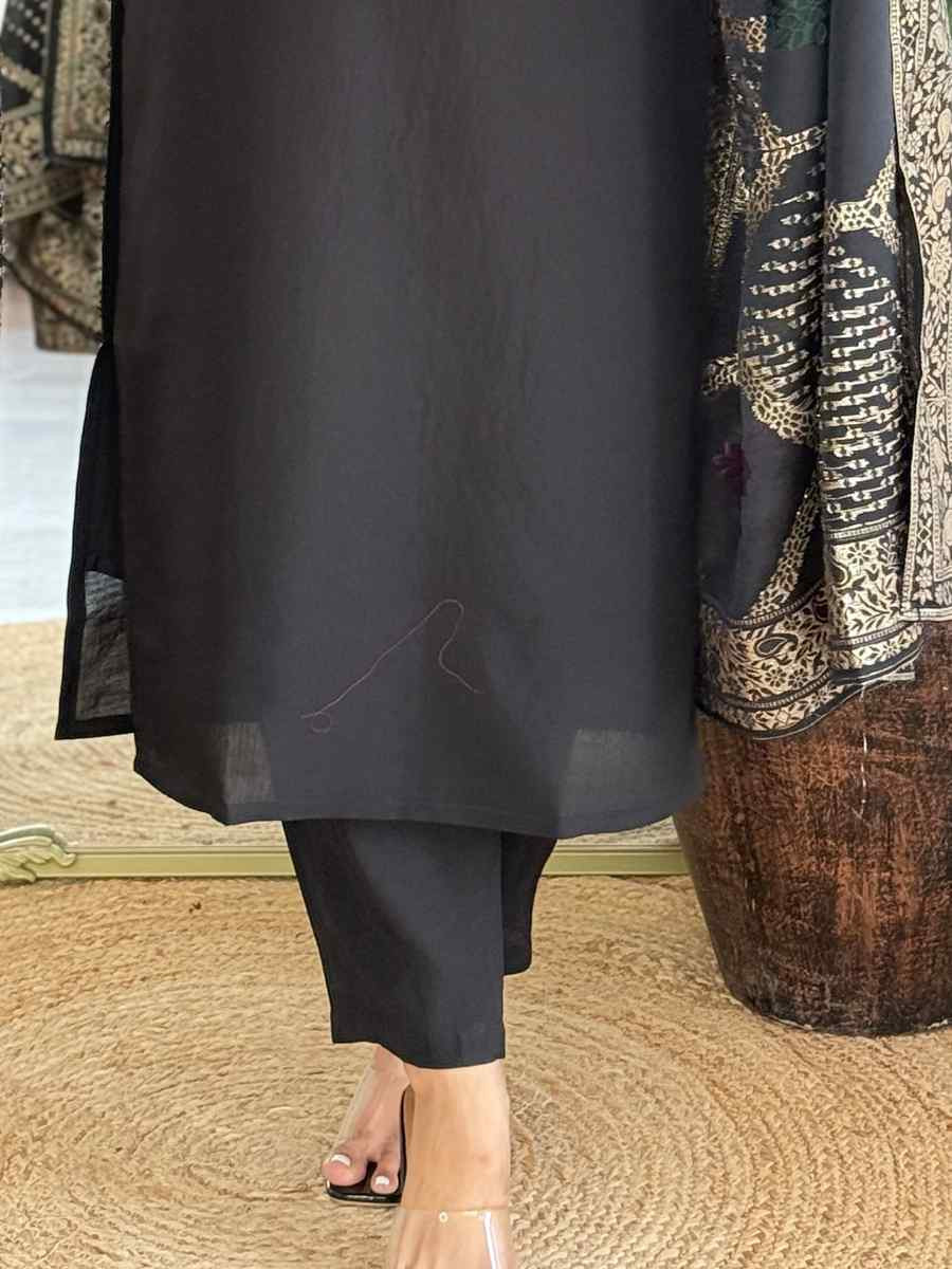 Black Roman Silk Embroidered Party Wedding Ready Pant Salwar Kameez