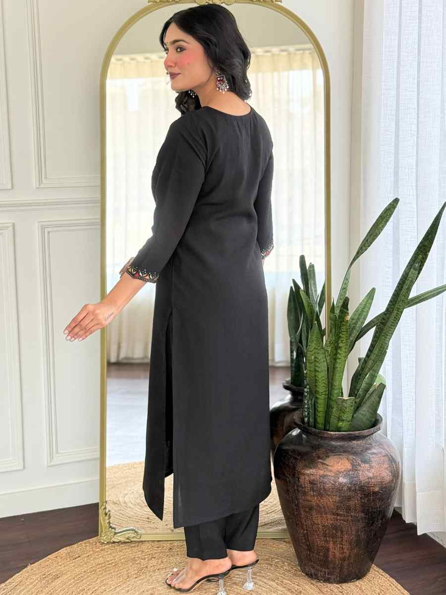 Black Roman Silk Embroidered Party Wedding Ready Pant Salwar Kameez