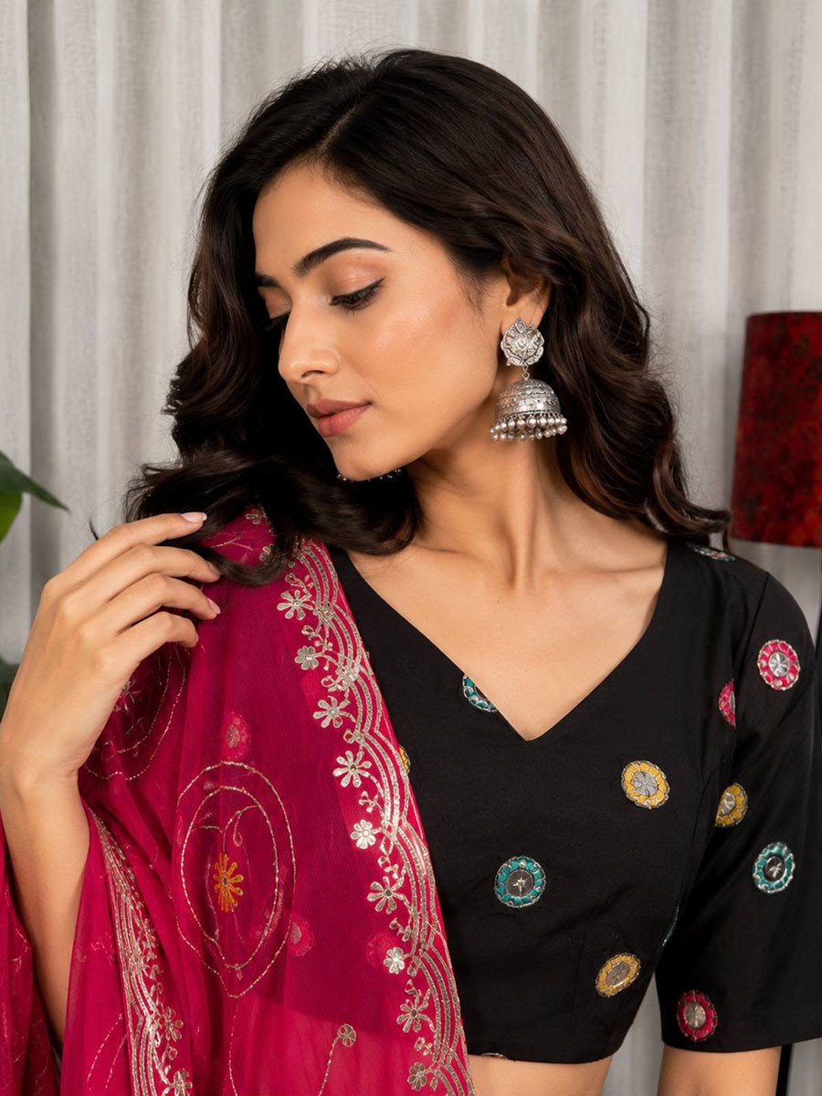 Black Roman silk Embroidery Sequins Wedding Reception Festival Ready Heavy Border Lehenga Choli