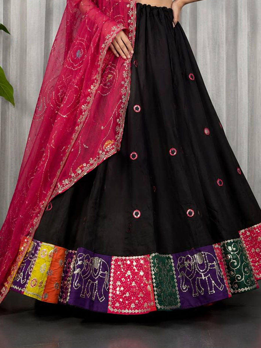 Black Roman silk Embroidery Sequins Wedding Reception Festival Ready Heavy Border Lehenga Choli