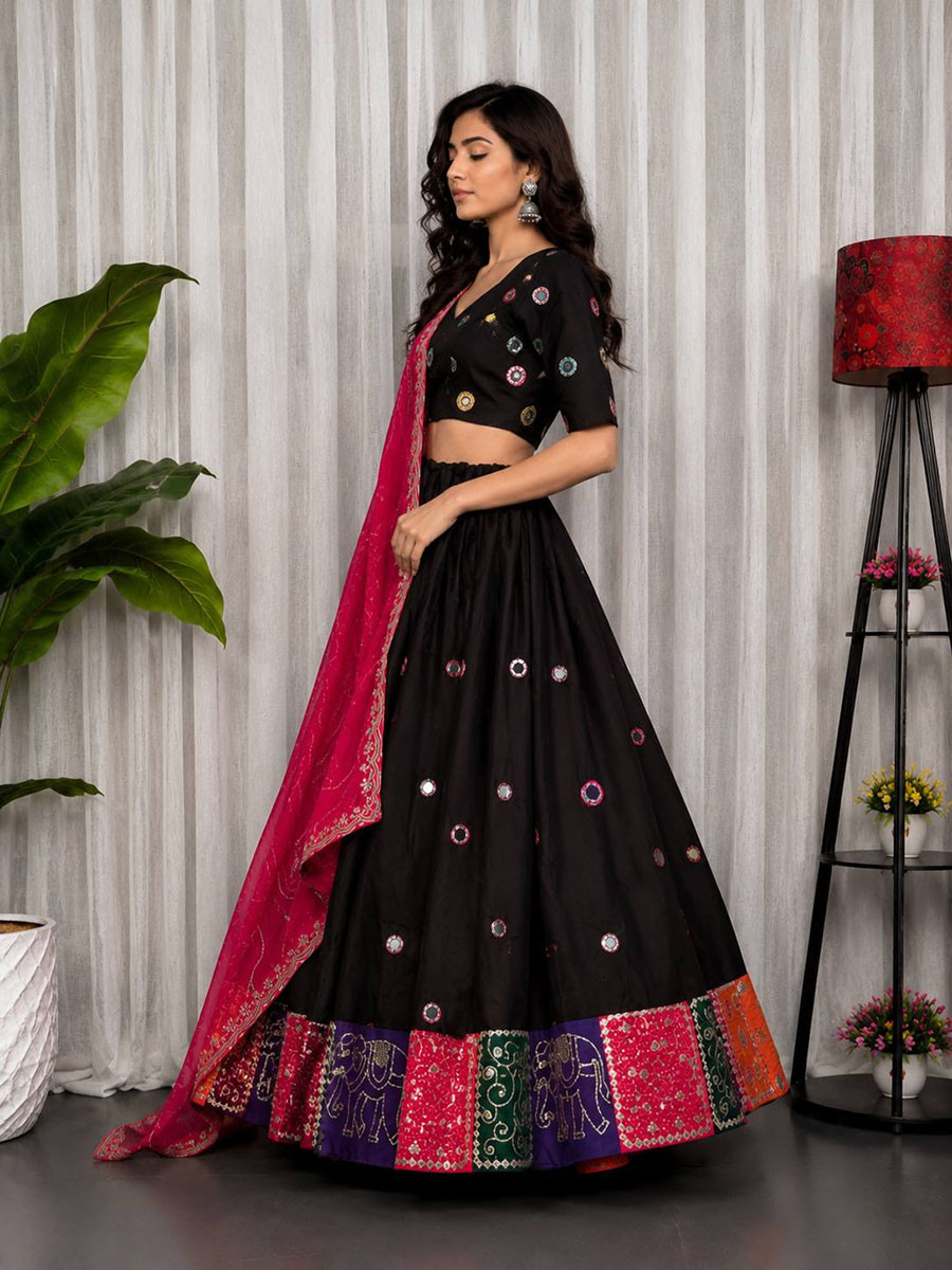 Black Roman silk Embroidery Sequins Wedding Reception Festival Ready Heavy Border Lehenga Choli