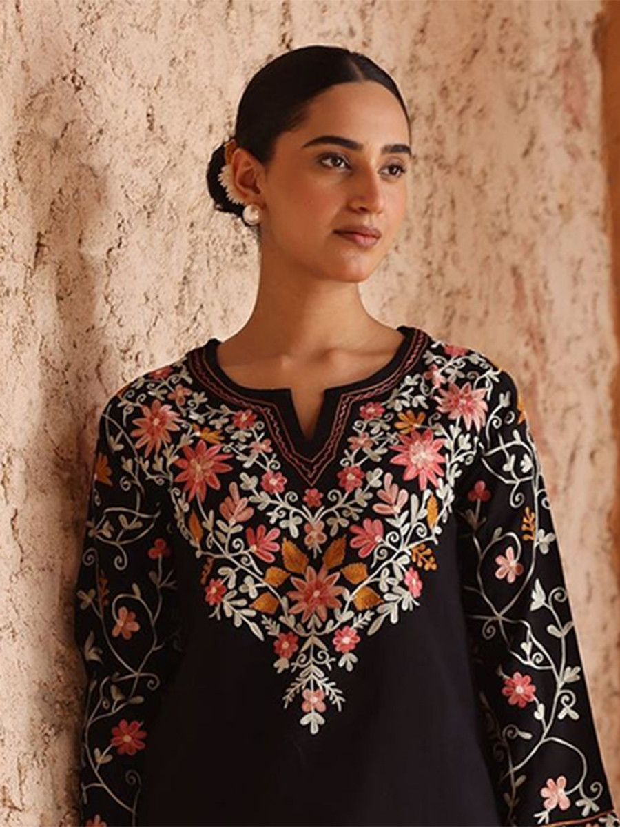 Black Roman Silk Embroidery Wedding Party Festival Casual Ready Palazzo Pant Salwar Kameez