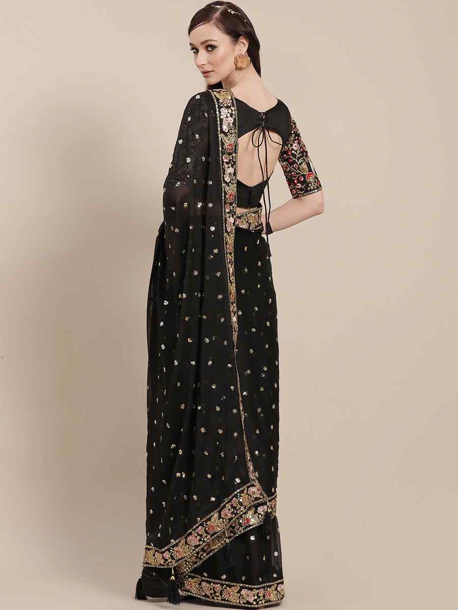 Black Royal Vichitra Silk Handwoven Wedding Festival Heavy Border Saree