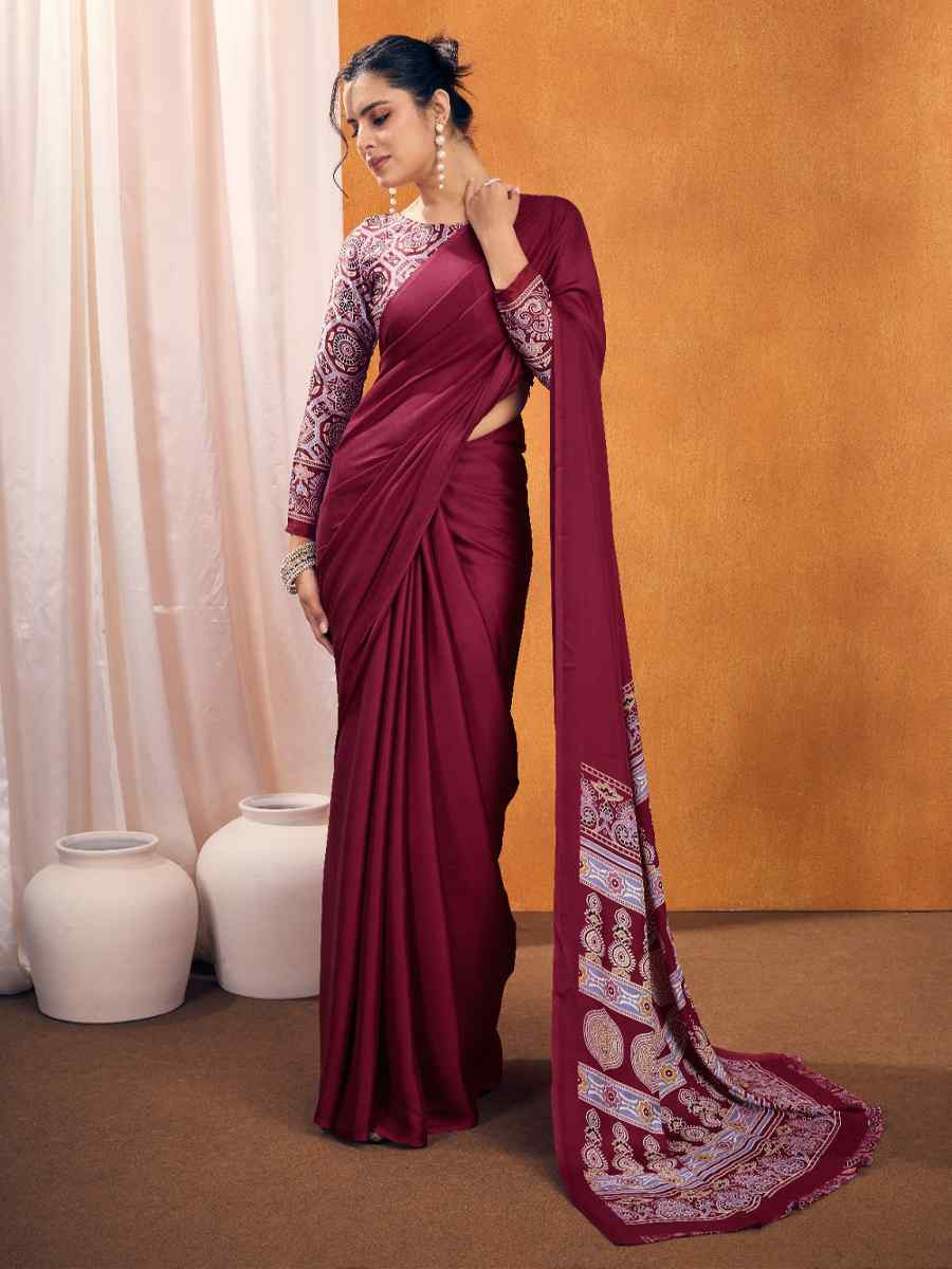 Black Satin Crape Printed Festival Wedding Fancy Heavy Border Saree