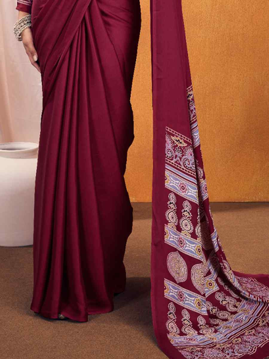 Black Satin Crape Printed Festival Wedding Fancy Heavy Border Saree
