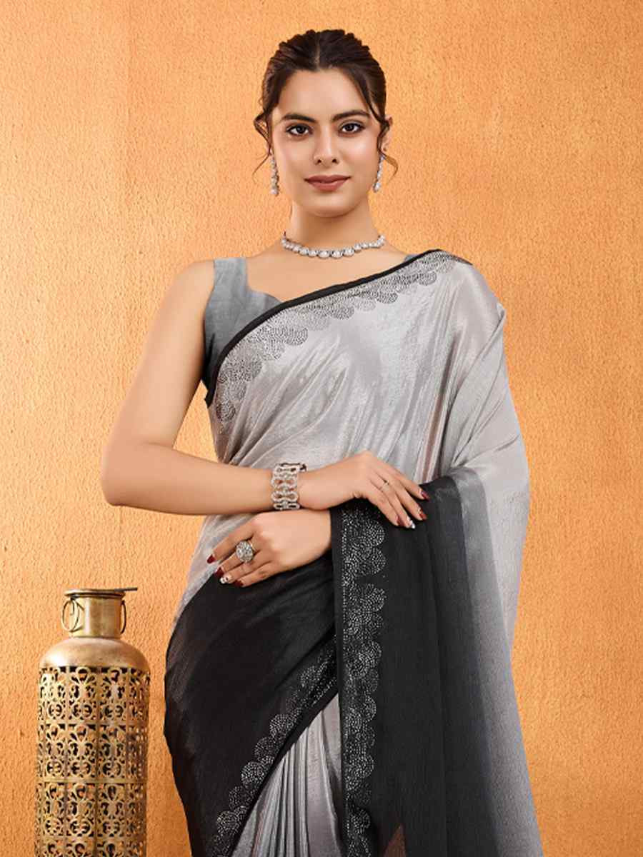 Black Shaded Chinon Printed Festival Casual Heavy Border Saree