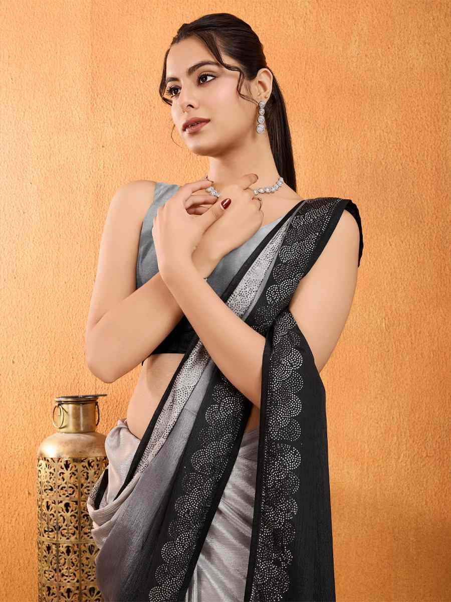 Black Shaded Chinon Printed Festival Casual Heavy Border Saree
