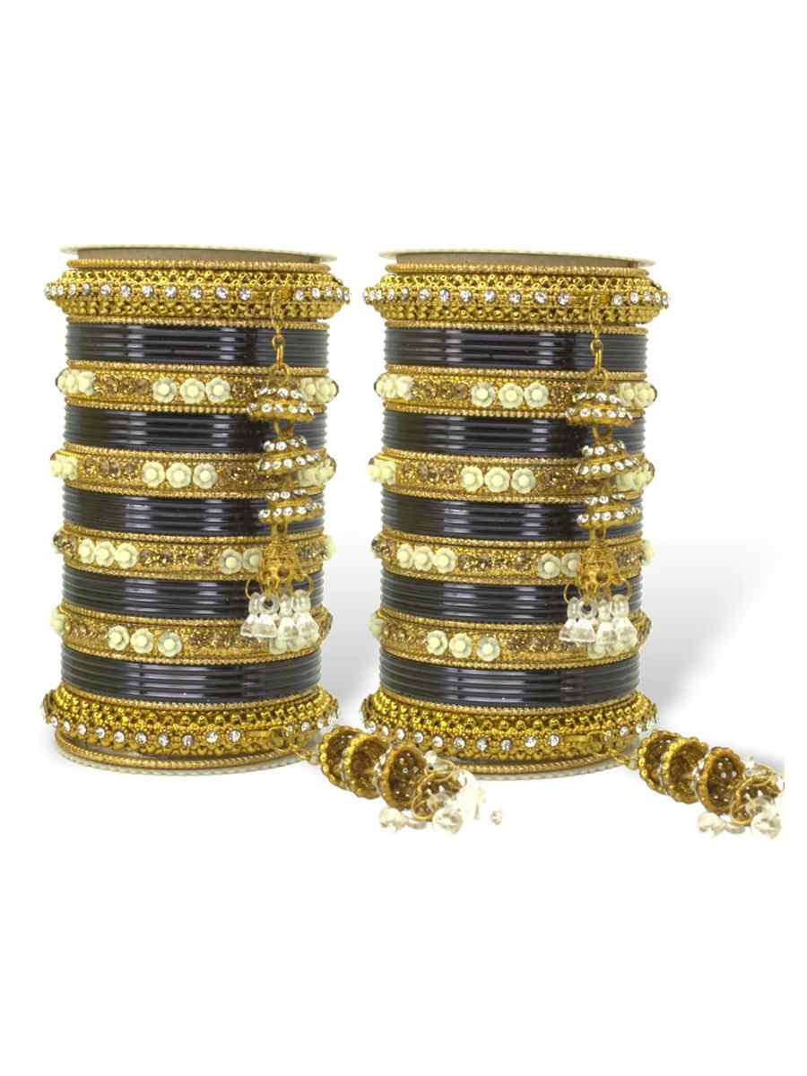 Black Silk Aluminium Alloy Jhumki Festival Wear Kundan Bangles
