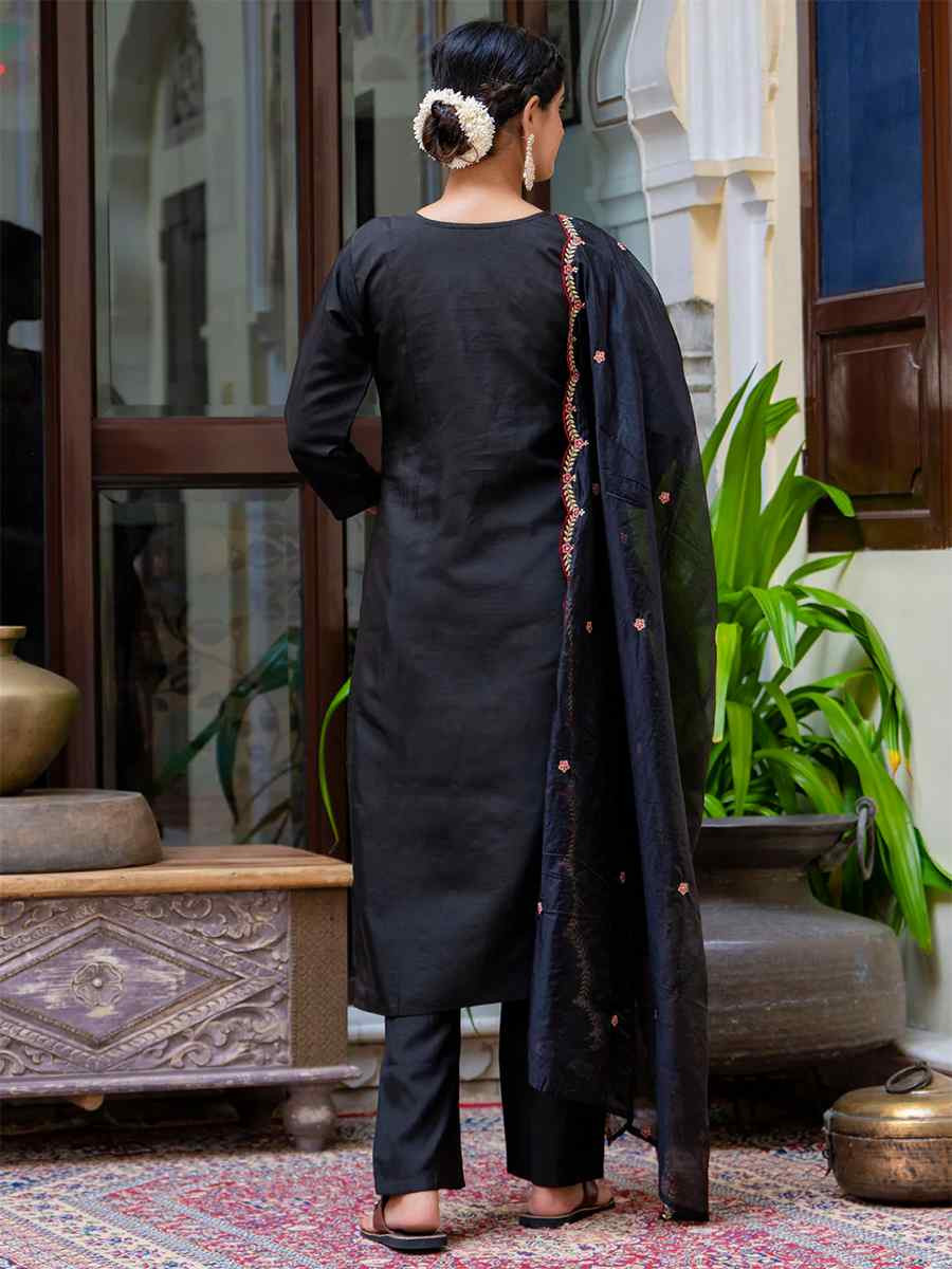 Black Silk Blend Embroidered Mehendi Wedding Ready Pant Salwar Kameez