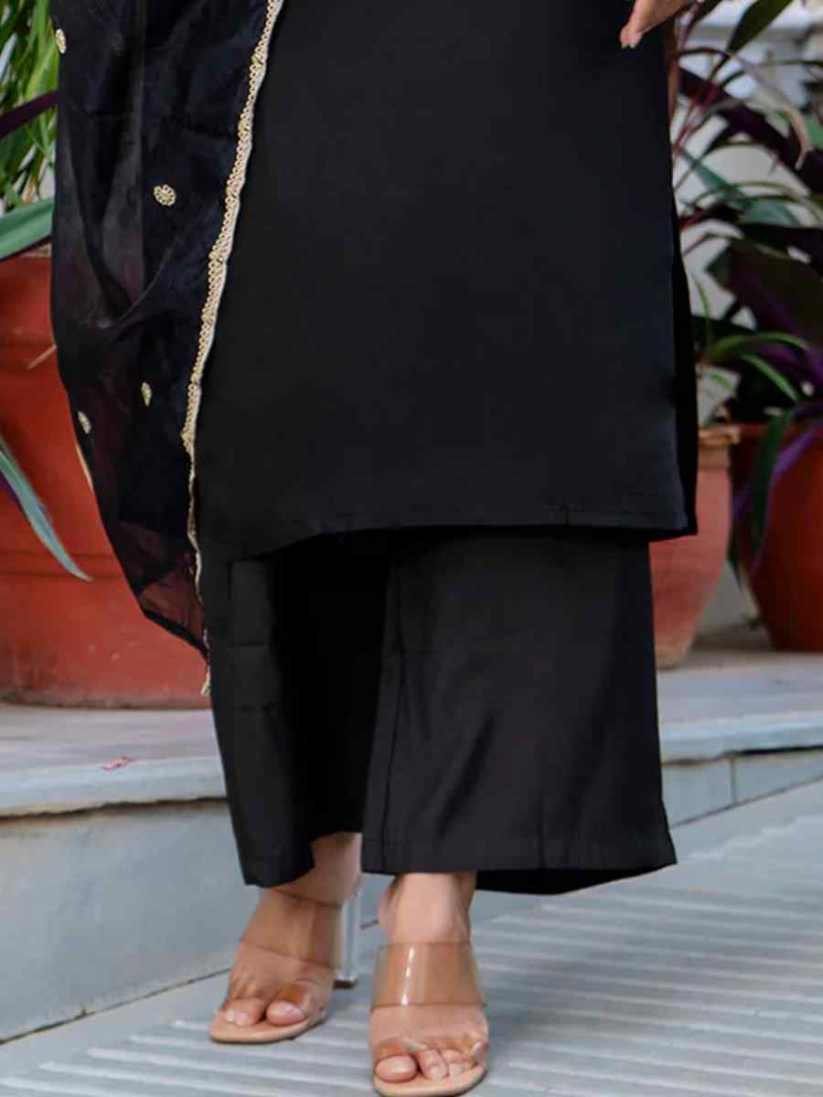 Black Silk Blend Embroidered Mehendi Wedding Ready Pant Salwar Kameez
