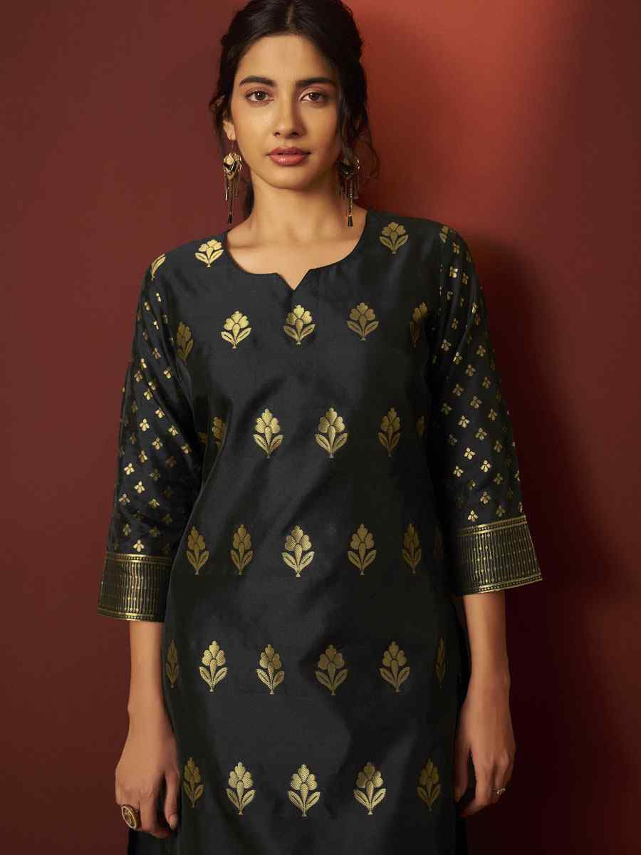 Black Silk Blend Embroidery Party Wedding Festival Casual Ready Pant Salwar Kameez