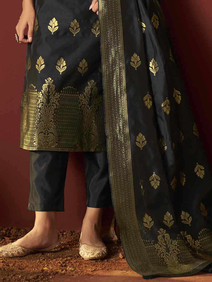 Black Silk Blend Embroidery Party Wedding Festival Casual Ready  Pant Salwar Kameez