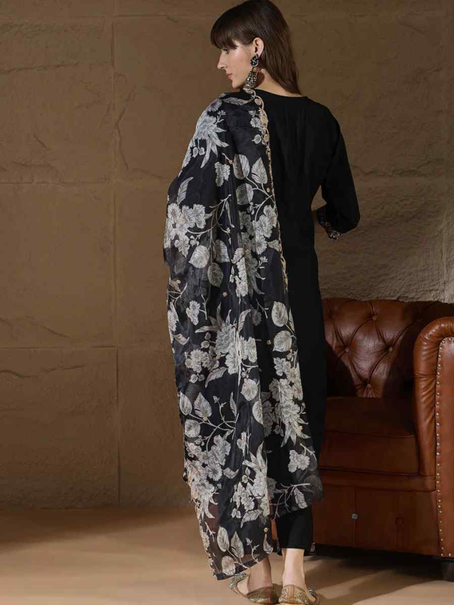 Black Silk Blend Embroidery Party Wedding Festival Casual Ready Pant Salwar Kameez