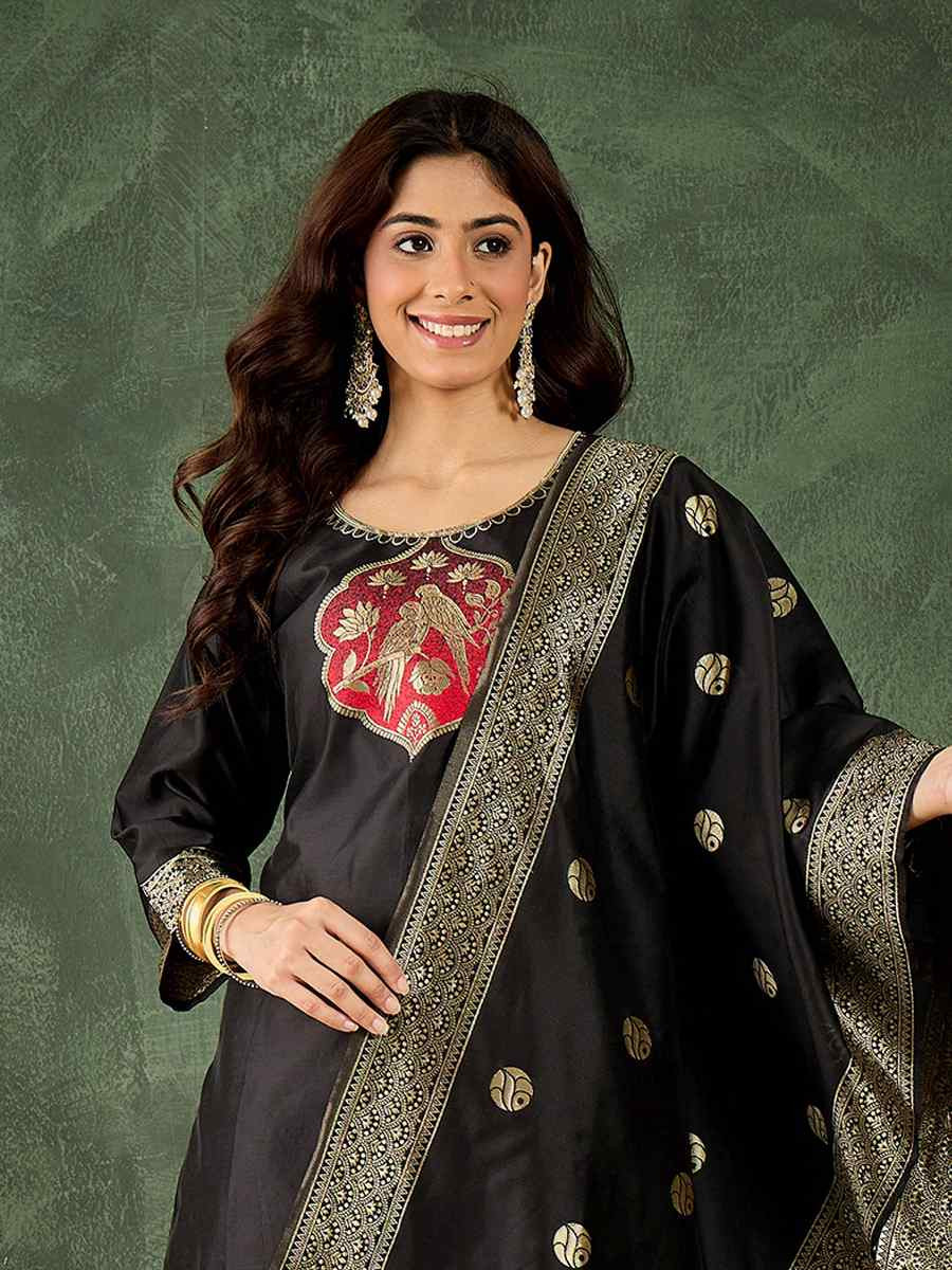 Black Silk Blend Embroidery Party Wedding Festival Casual Ready Pant Salwar Kameez