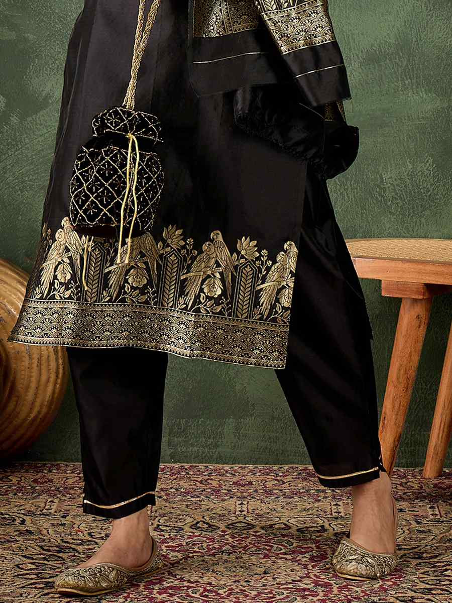 Black Silk Blend Embroidery Party Wedding Festival Casual Ready Pant Salwar Kameez