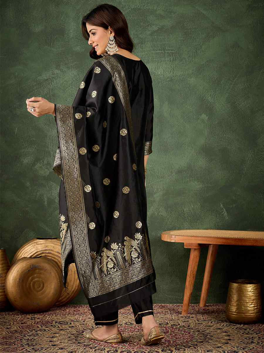 Black Silk Blend Embroidery Party Wedding Festival Casual Ready Pant Salwar Kameez
