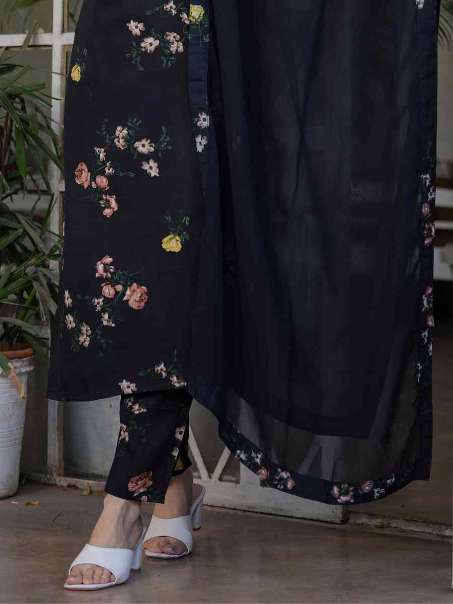 Black Silk Blend Printed Party Casual Ready Pant Salwar Kameez