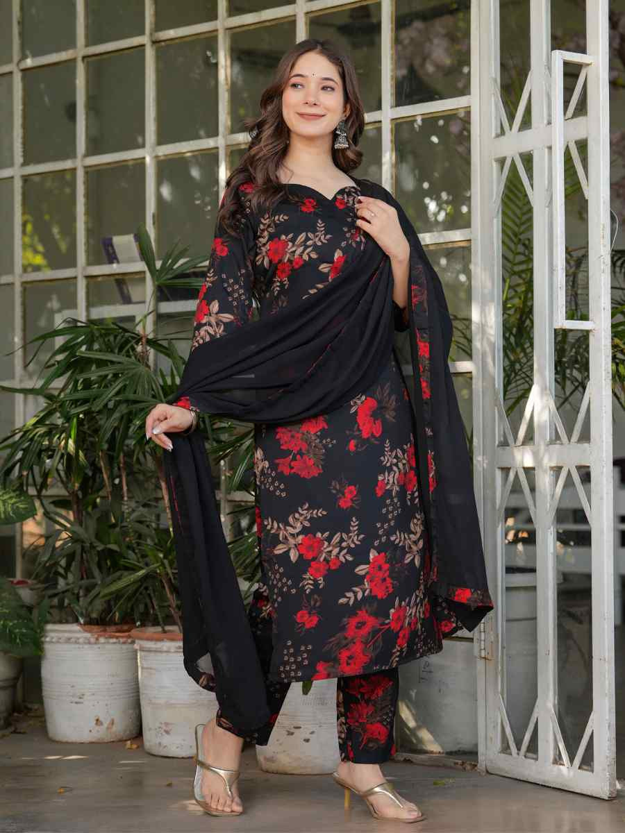 Black Silk Blend Printed Party Casual Ready Pant Salwar Kameez
