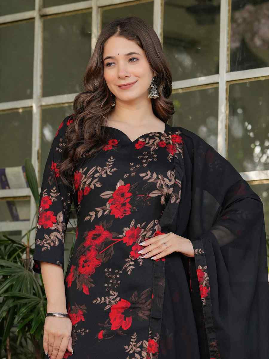 Black Silk Blend Printed Party Casual Ready Pant Salwar Kameez