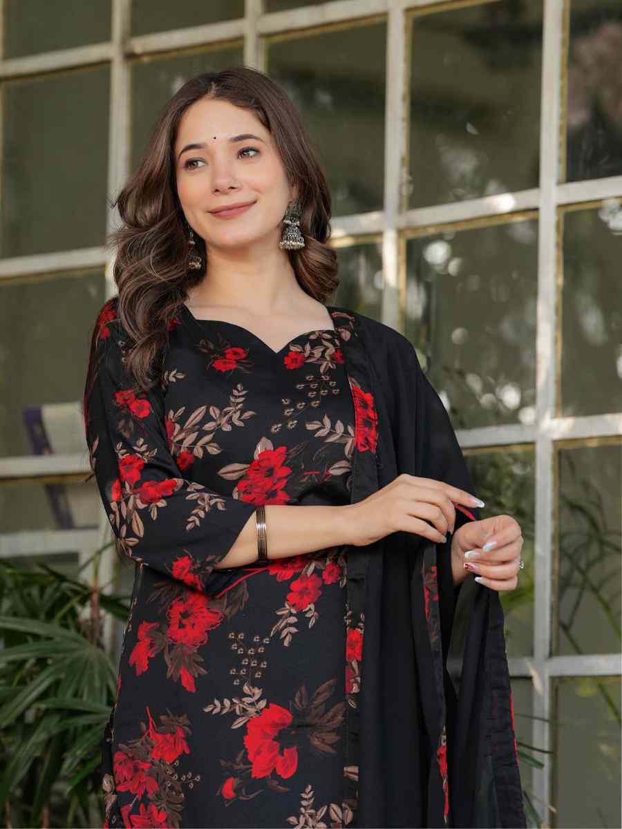 Black Silk Blend Printed Party Casual Ready Pant Salwar Kameez