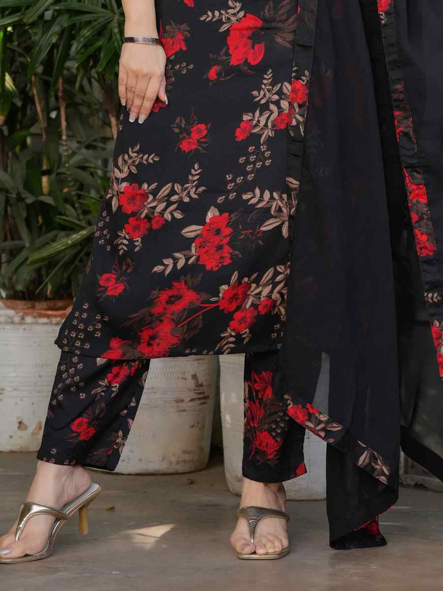 Black Silk Blend Printed Party Casual Ready Pant Salwar Kameez