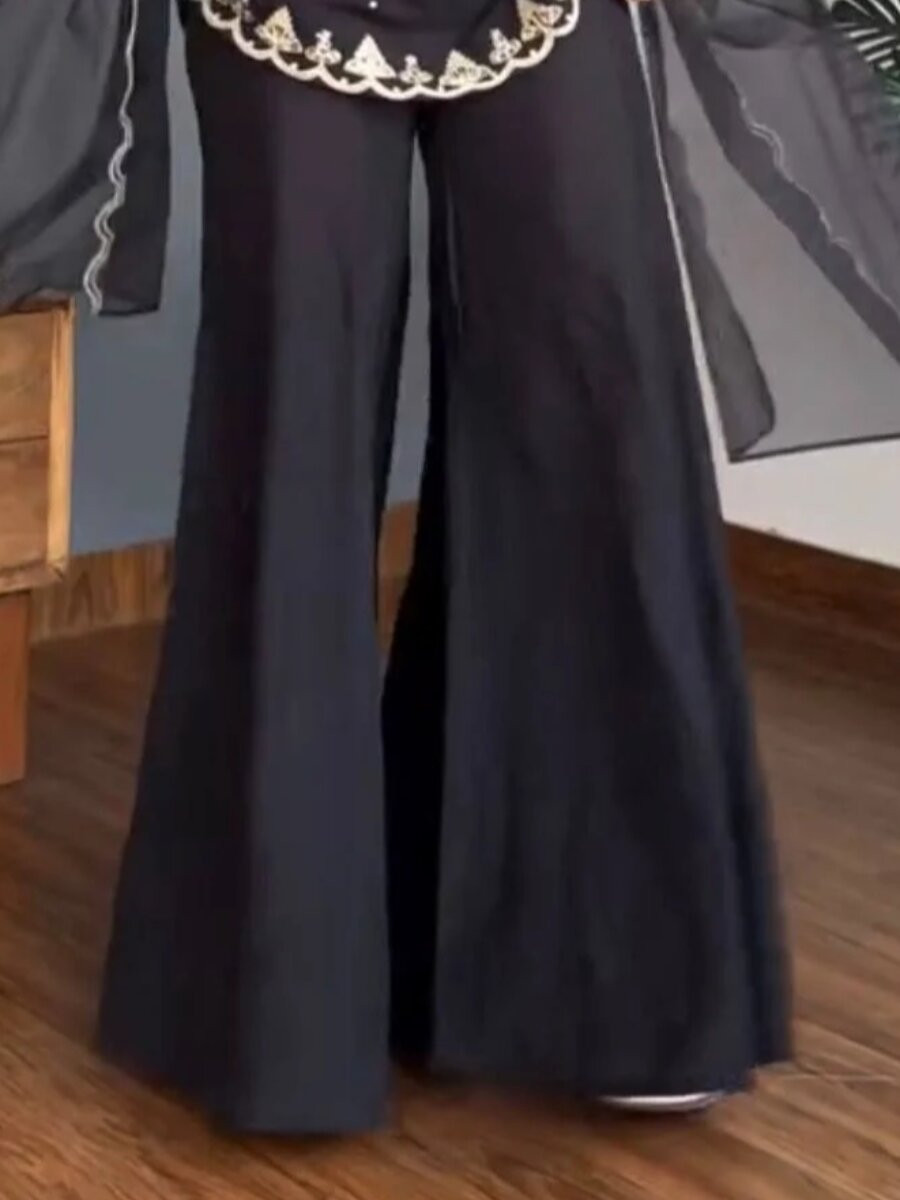 Black Silk Crepe Embroidery Wedding Party Festival Casual Ready Palazzo Pant Salwar Kameez
