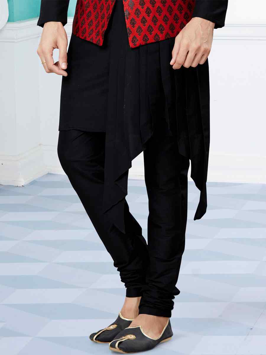 Black Silk Dupion Woven Festival Party Kurta