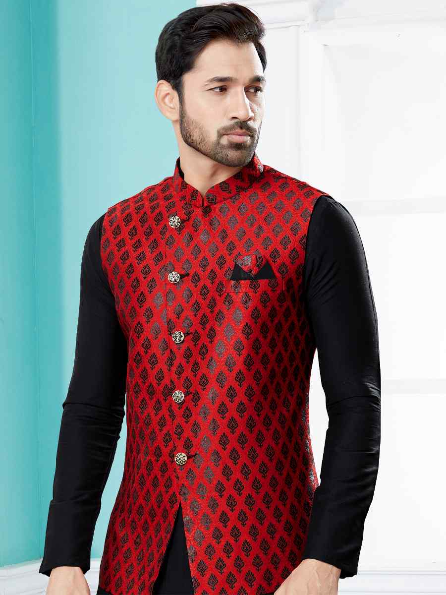 Black Silk Dupion Woven Festival Party Kurta