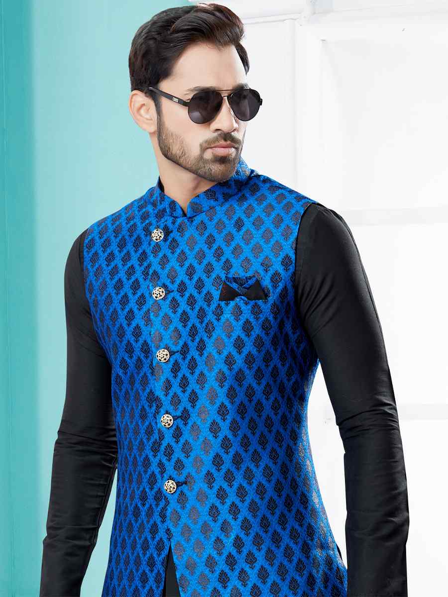 Black Silk Dupion Woven Festival Party Kurta