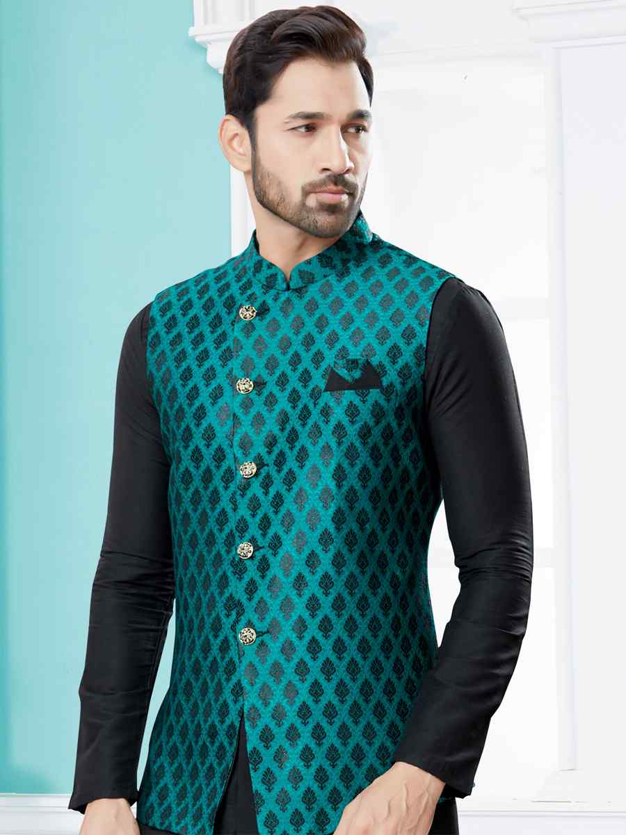 Black Silk Dupion Woven Festival Party Kurta