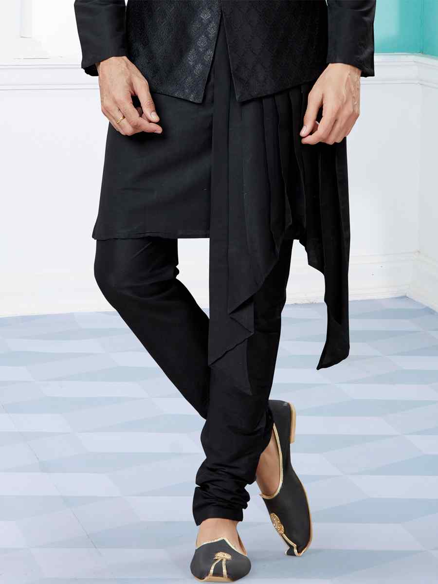 Black Silk Dupion Woven Festival Party Kurta