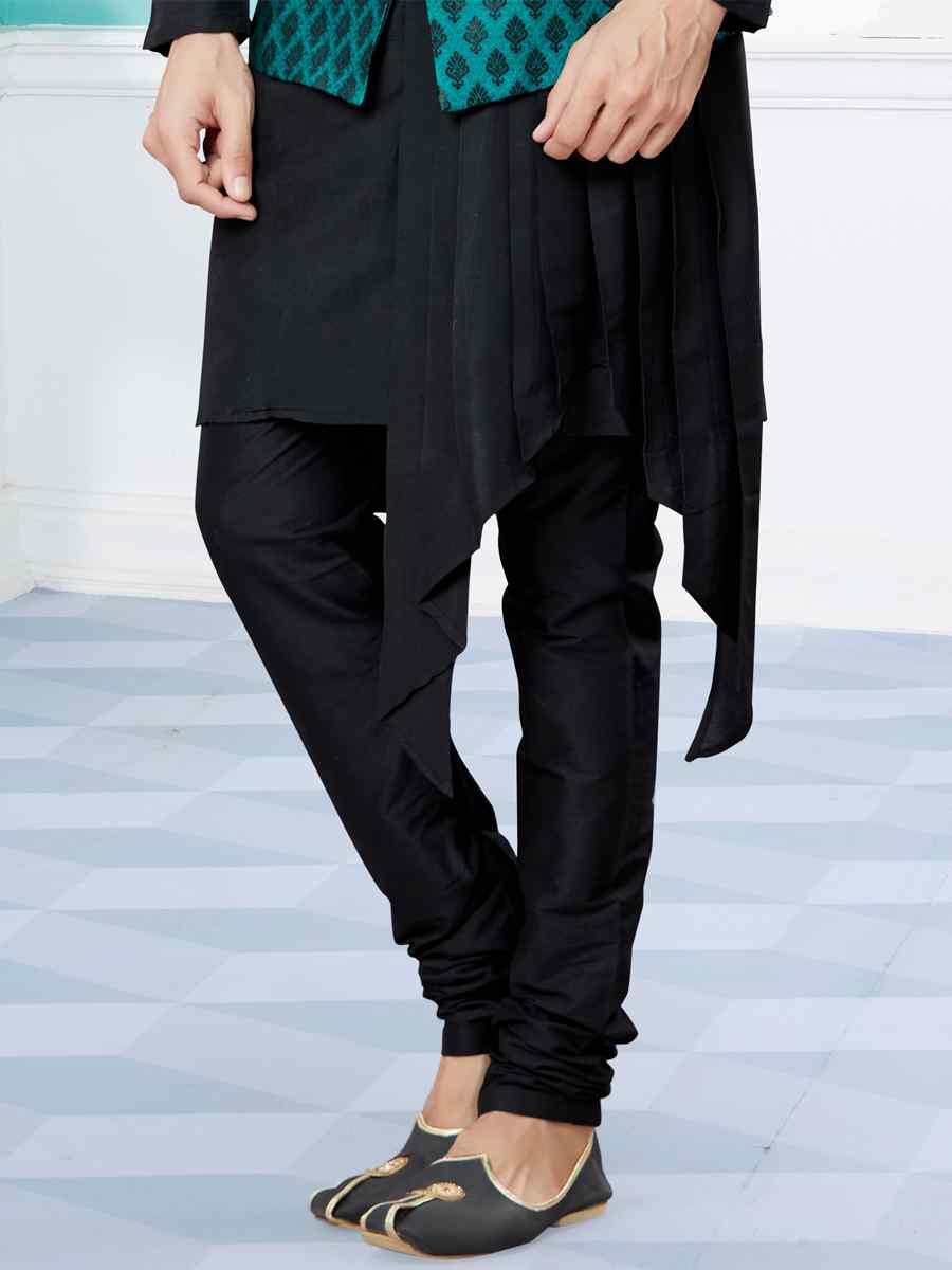 Black Silk Dupion Woven Festival Party Kurta