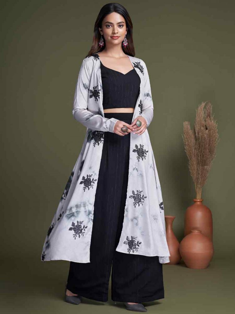 Black Silk Embroiderd Party Casual Ready Palazzo Pant Salwar Kameez