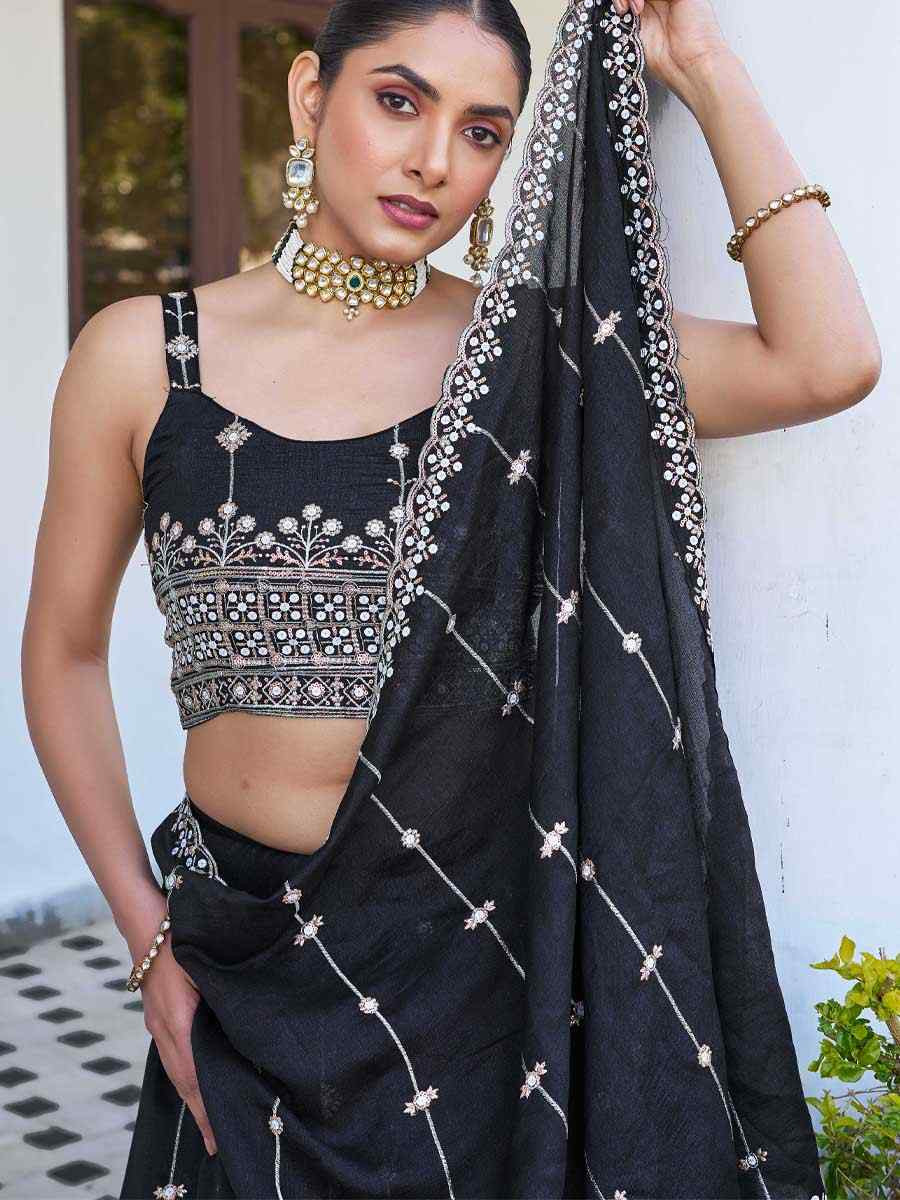 Black Silk Embroidered Bridesmaid Wedding Heavy Border Lehenga Choli
