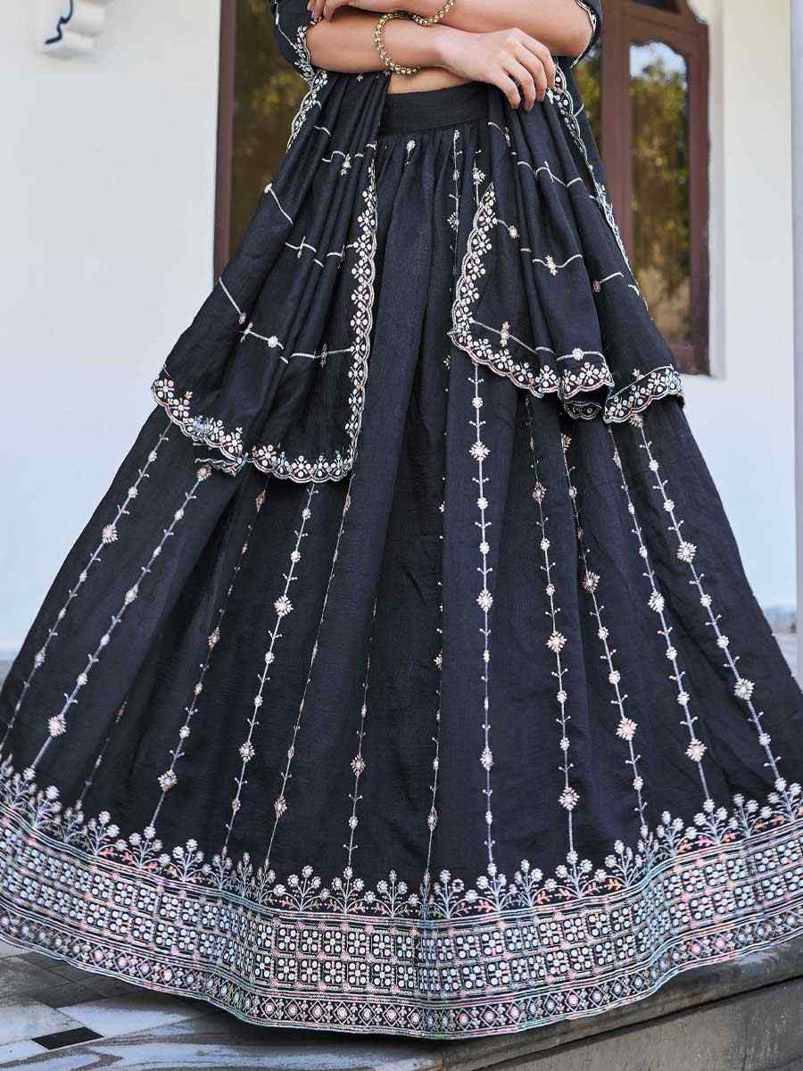 Black Silk Embroidered Bridesmaid Wedding Heavy Border Lehenga Choli
