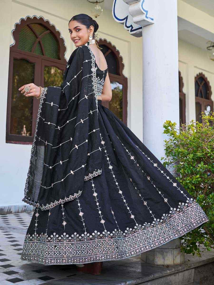 Black Silk Embroidered Bridesmaid Wedding Heavy Border Lehenga Choli