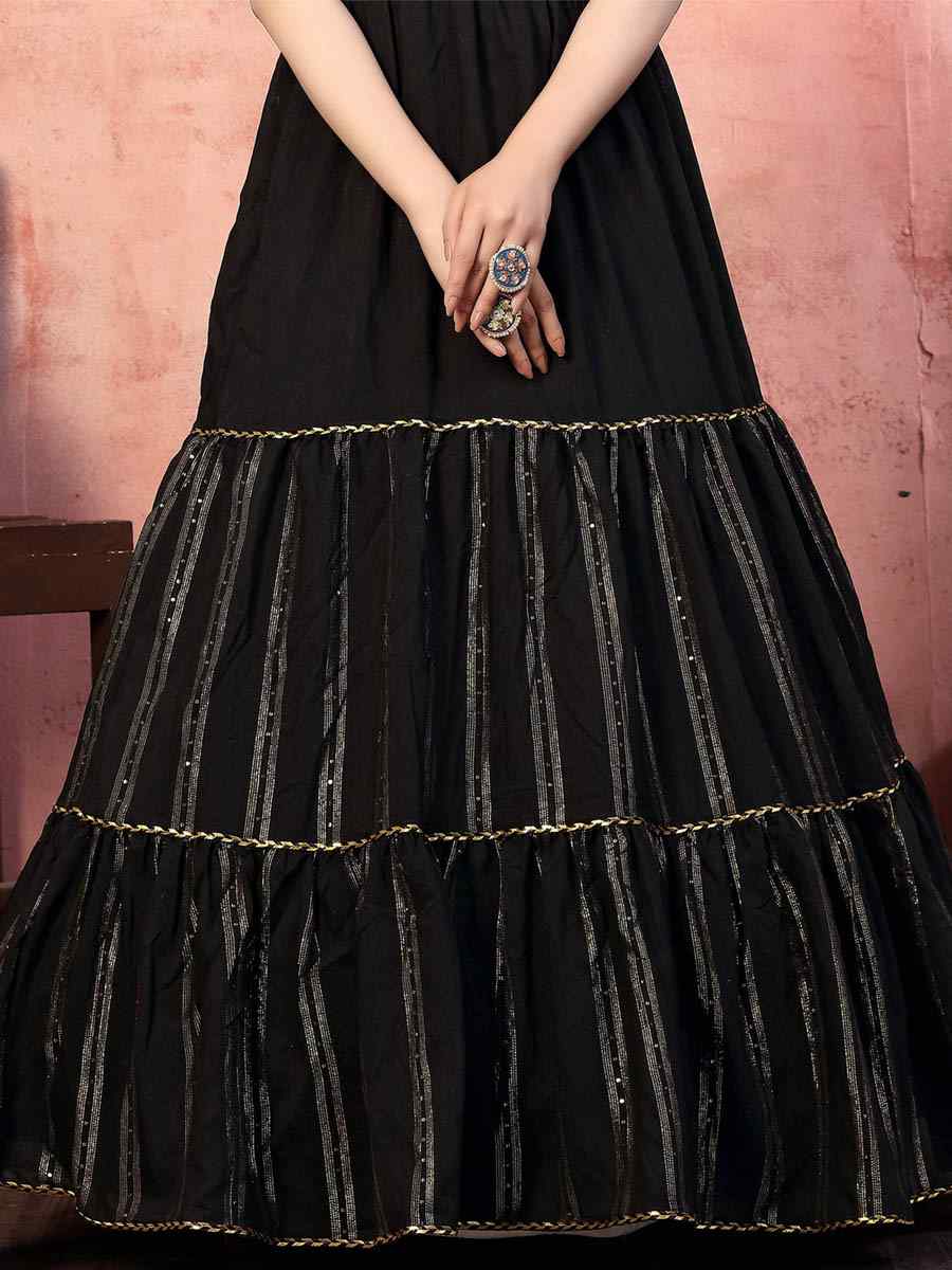 Black Silk Embroidered Festival Party Gown