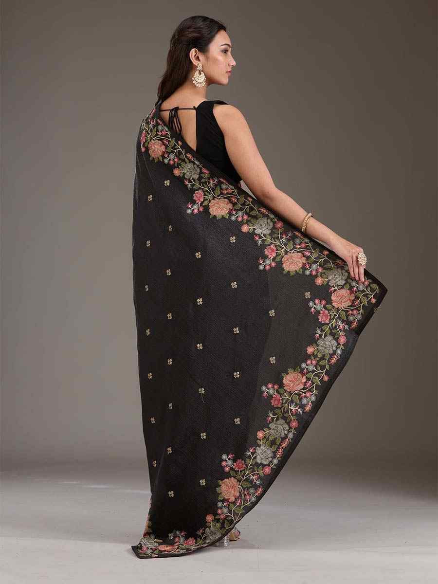 Black Silk Embroidered Festival Wedding Fancy Heavy Border Saree