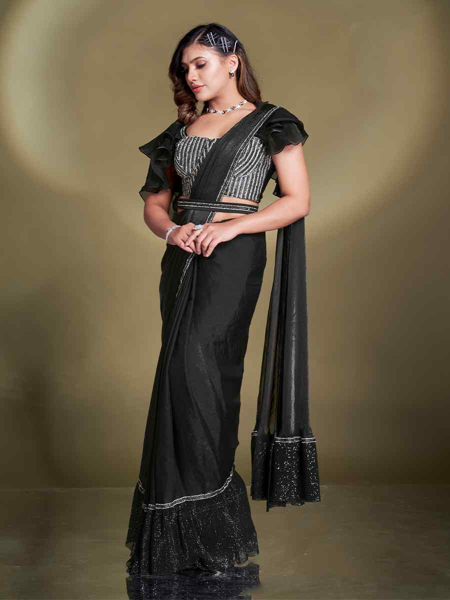Black Silk Embroidered Festival Wedding Fancy Heavy Border Saree