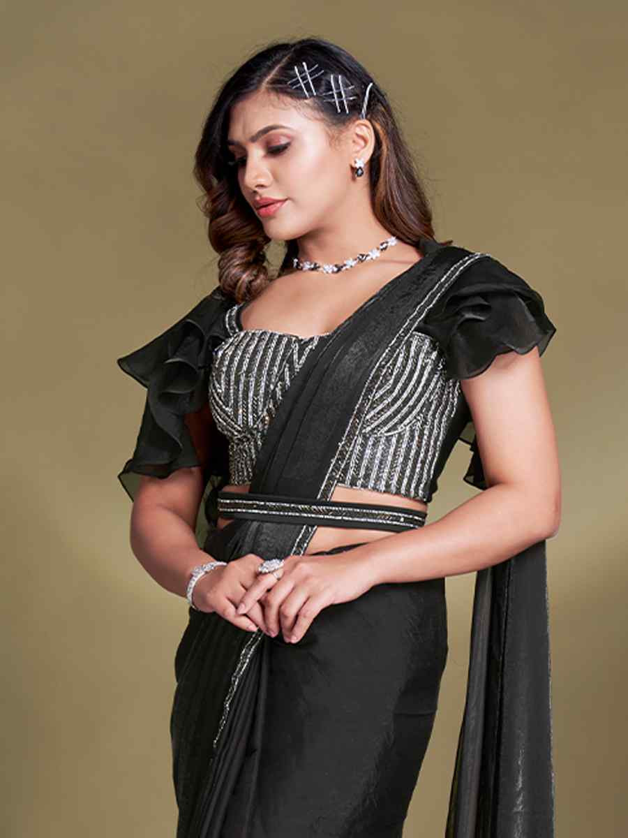Black Silk Embroidered Festival Wedding Fancy Heavy Border Saree
