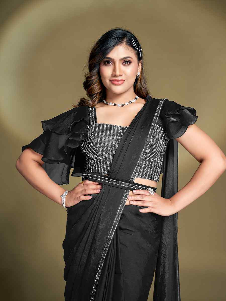 Black Silk Embroidered Festival Wedding Fancy Heavy Border Saree