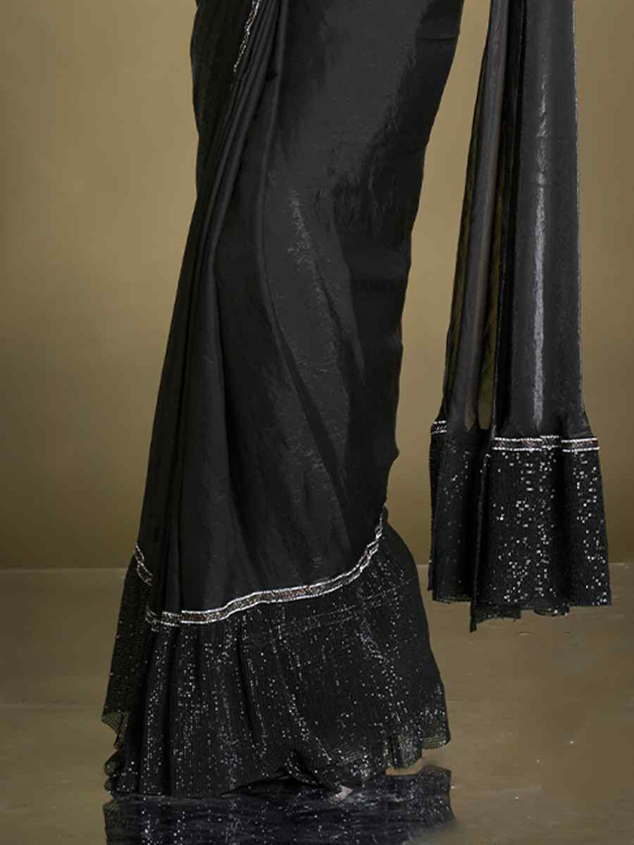 Black Silk Embroidered Festival Wedding Fancy Heavy Border Saree