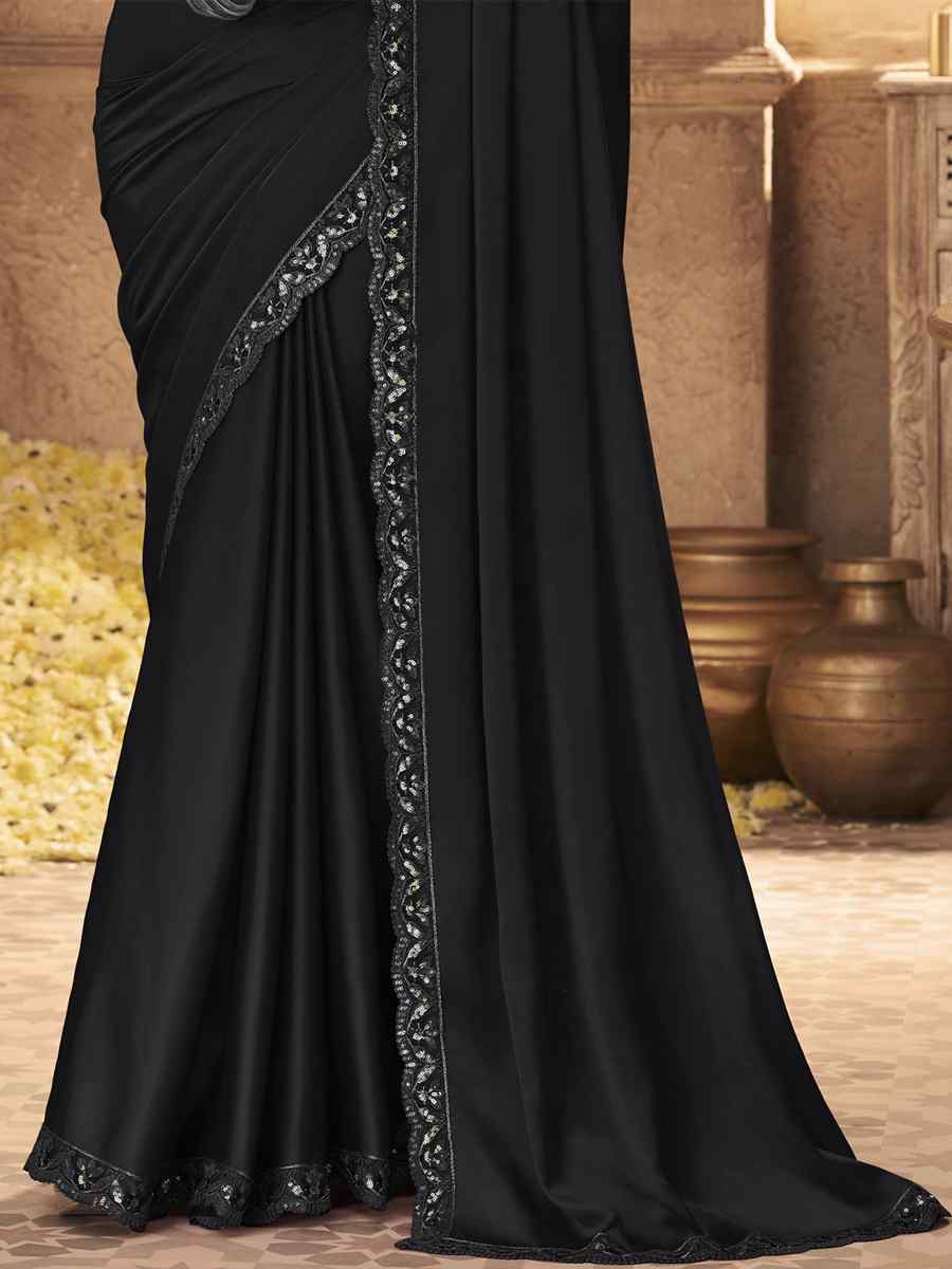 Black Silk Embroidered Party Festival Classic Style Saree