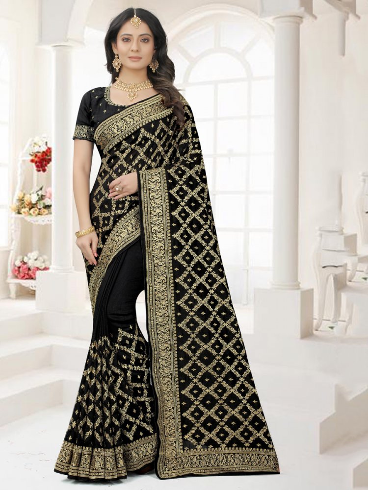 Black Silk Embroidered Party Saree