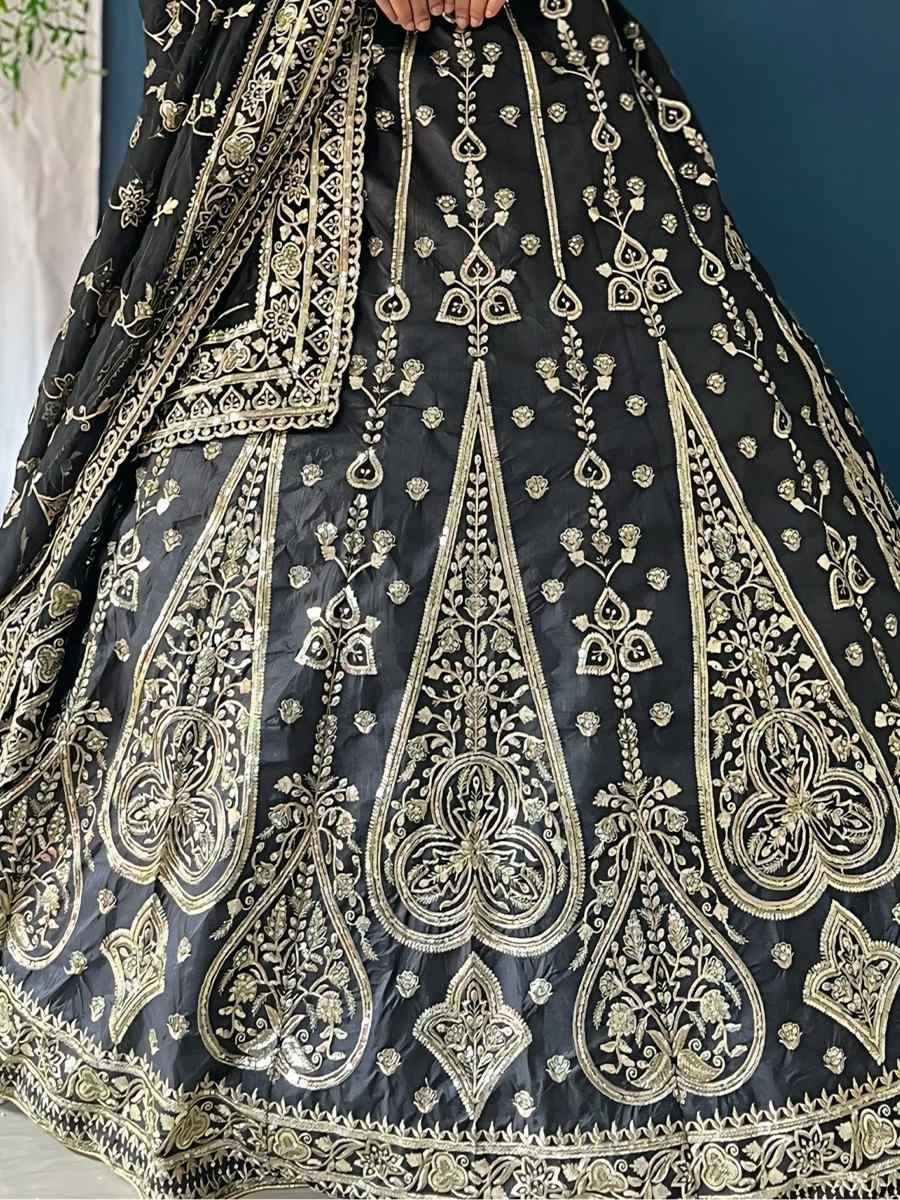 Black Silk Embroidered Wedding Festival Heavy Border Lehenga Choli