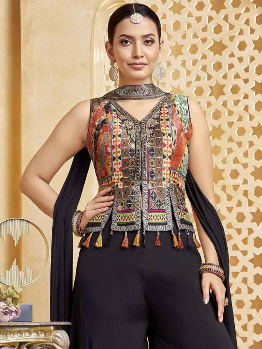 Black Silk Embroidery Party Wedding Festival Casual Ready Palazzo Pant Salwar Kameez
