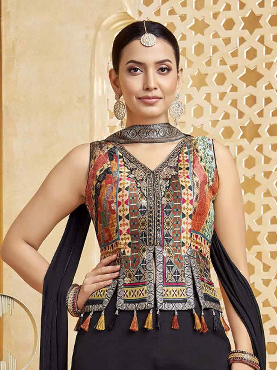 Black Silk Embroidery Party Wedding Festival Casual Ready Palazzo Pant Salwar Kameez