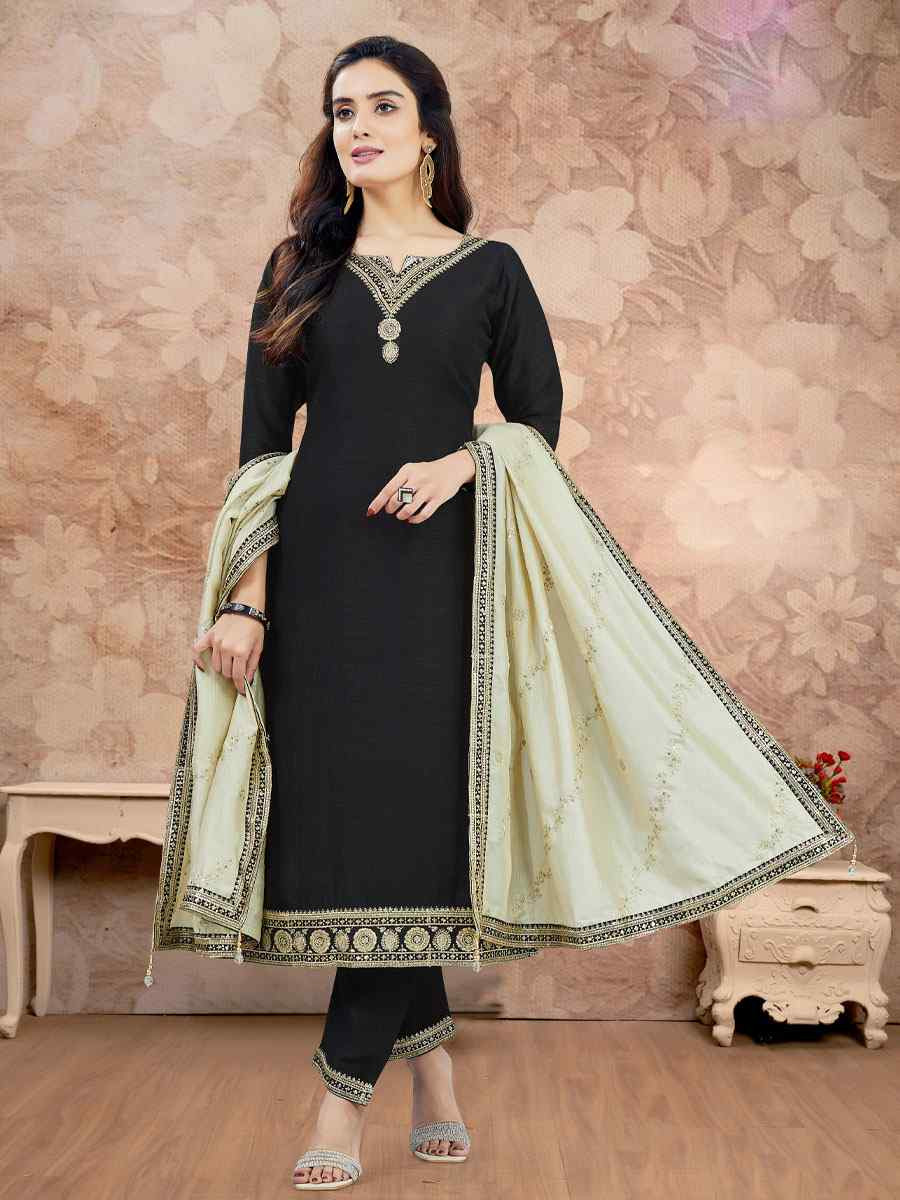 Black Silk Embroidery Party Wedding Festival Casual Ready Pant Salwar Kameez